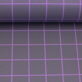 Preview: 50x70 cm Zuschnitt Kunstleder Happy Collection Karo Fliedergrau/Flieder by Cherry Picking von Swafing